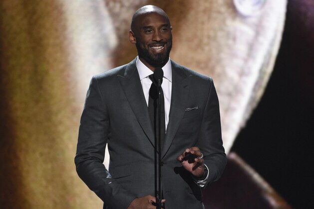 Kobe Bryant present the Arthur Ashe award for courage at the ESPY Awards on Wednesday, July 10, 2019, at the Microsoft Theater in Los Angeles. (Photo by Chris Pizzello/Invision/AP)