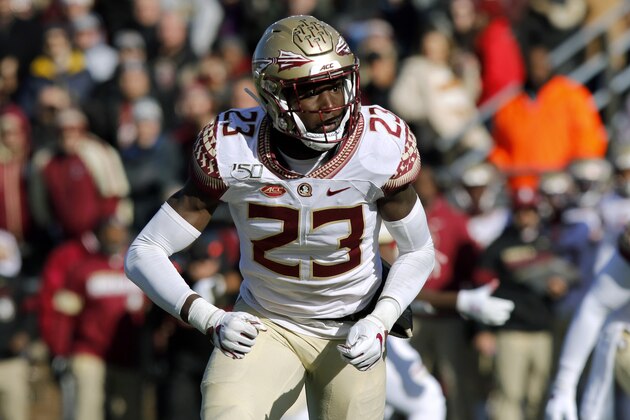 Florida State defensive back Hamsah Nasirildeen pursues a play in the first half of an NCAA college football game against Boston College, Saturday, Nov. 9, 2019, in Boston. (AP Photo/Bill Sikes)