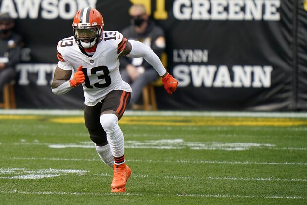 Cleveland Browns wide receiver Odell Beckham Jr. (13) in action during an NFL football game against the Pittsburgh Steelers, Sunday, Oct. 18, 2020, in Pittsburgh. (AP Photo/Justin Berl)