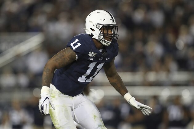Penn State linebacker Micah Parsons (11) in coverage during an NCAA college football game against Buffalo, Saturday, Sept. 7, 2019, in University Park, Pa. Penn State won 45-13. (AP Photo/Steve Luciano)