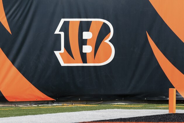 A view of the Cincinnati logo on the field during an NFL football game between the Jacksonville Jaguars and the Cincinnati Bengals in Cincinnati, Sunday, Oct. 4, 2020. Cincinnati won 33-25. (AP Photo/Aaron Doster)