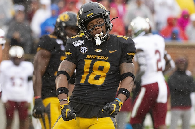 Missouri safety Joshuah Bledsoe celebrates a tackle during the first half of an NCAA college football game against Troy Saturday, Oct. 5, 2019, in Columbia, Mo. (AP Photo/L.G. Patterson) Missouri safety Joshuah Bledsoe celebrates a tackle during the first half of an NCAA college football game against Troy Saturday, Oct. 5, 2019, in Columbia, Mo. (AP Photo/L.G. Patterson)