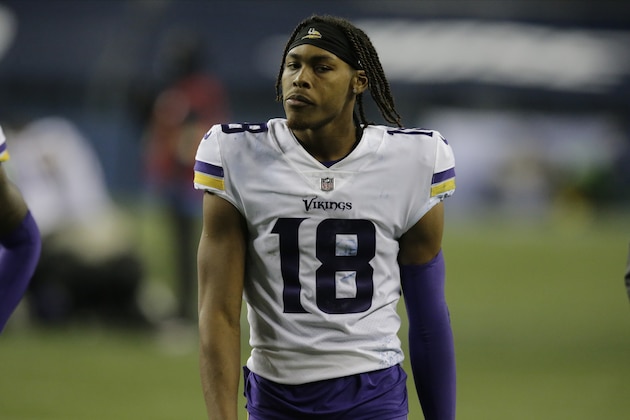 Minnesota Vikings' Justin Jefferson walks off the field after an NFL football game against the Seattle Seahawks, Sunday, Oct. 11, 2020, in Seattle. (AP Photo/John Froschauer)
