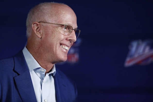 Atlanta Falcons President and CEO Rich McKay speaks to the media during the NFL football owners meeting on Wednesday, May 22, 2019, in Key Biscayne, Fla. (AP Photo/Brynn Anderson)