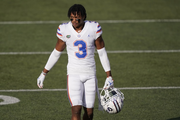 Florida defensive back Marco Wilson (3) leaves the field after an NCAA college football game against Vanderbilt Saturday, Nov. 21, 2020, in Nashville, Tenn. Florida won 38-17. (AP Photo/Mark Humphrey)