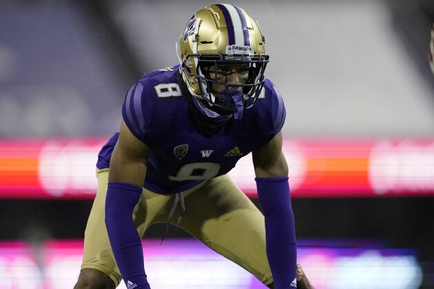 Washington defensive back Keith Taylor in action against Oregon State during the second half of an NCAA college football game, Saturday, Nov. 14, 2020, in Seattle. (AP Photo/Ted S. Warren)