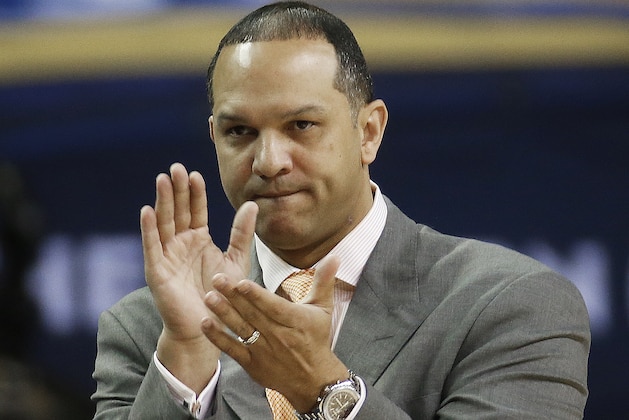 Auburn head coach Tony Barbee watches play against South Carolina during the first half in a first round Southeastern Conference tournament game, Wednesday, March 12, 2014, in Atlanta. (AP Photo/John Bazemore)