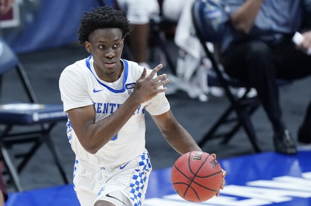 Kentucky's Terrence Clarke plays against Mississippi State in an NCAA college basketball game in the Southeastern Conference Tournament Thursday, March 11, 2021, in Nashville, Tenn. (AP Photo/Mark Humphrey)