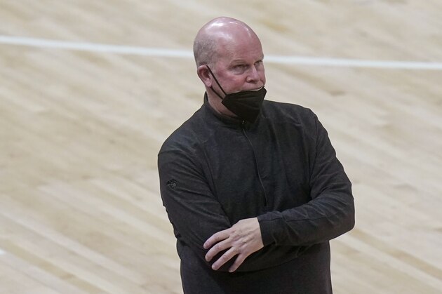 Orlando Magic head coach Steve Clifford looks on in the second half of an NBA basketball game against the Utah Jazz, Saturday, April 3, 2021, in Salt Lake City. (AP Photo/Rick Bowmer)
