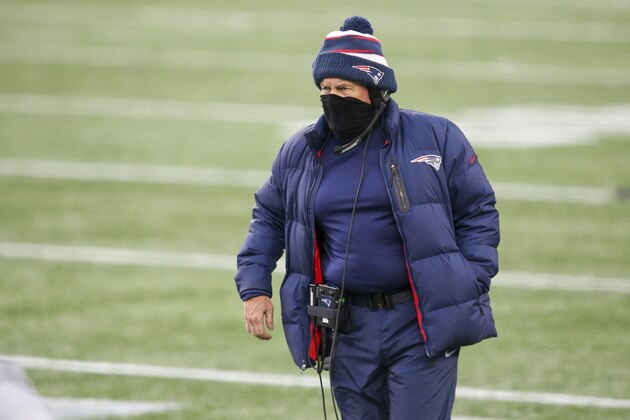 New England Patriots head coach Bill Belichick during an NFL football game against the New York Jets, Sunday, Jan. 3, 2021, in Foxborough, Mass. (AP Photo/Stew Milne)