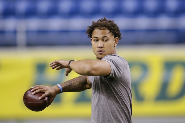 FILE - North Dakota State quarterback Trey Lance throws at the school's football NFL Pro Day in Fargo, N.D., in this Friday, March, 12, 2021, file photo. Lance will likely be one of the first two players drafted from non-Football Bowl Subdivision programs next week. (AP Photo/Andy Clayton-King, File)