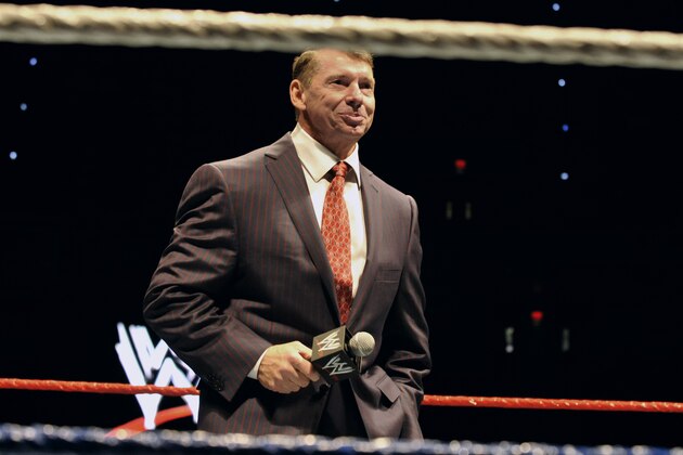Vince McMahon, husband of Republican U.S. Senate candidate Linda McMahon, speaks to an audience during a WWE fan appreciation event in Hartford, Conn., Saturday, Oct. 30, 2010. Former World Wrestling Entertainment CEO McMahon is battling Richard Blumenthal, the Connecticut  Attorney General, for the senate seat being vacated by the retiring Sen. Chris Dodd.  (AP Photo/Jessica Hill)