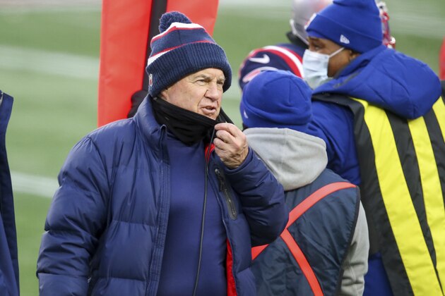 New England Patriots head coach Bill Belichick during an NFL football game against the New York Jets, Sunday, Jan. 3, 2021, in Foxborough, Mass. (AP Photo/Stew Milne)