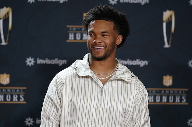 Arizona Cardinals quarterback Kyler Murray poses on the red carpet during the NFL Honors football awards show Wednesday, Feb. 3, 2021, in Los Angeles. (AP Photo/Marcio Jose Sanchez)
