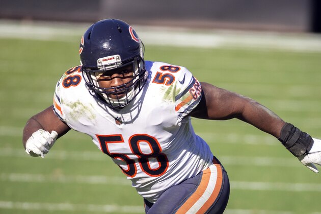 Chicago Bears linebacker Roquan Smith (58) chases a play against the Jacksonville Jaguars during the second half of an NFL football game, Sunday, Dec. 27, 2020, in Jacksonville, Fla. (AP Photo/Stephen B. Morton)