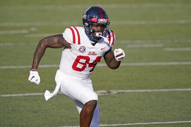 Mississippi tight end Kenny Yeboah (84) plays against Vanderbilt in the first half of an NCAA college football game Saturday, Oct. 31, 2020, in Nashville, Tenn. (AP Photo/Mark Humphrey)