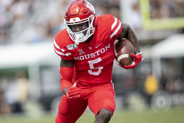 Houston wide receiver Marquez Stevenson (5) runs the ball during the first half of an NCAA college football game against Central Florida in Orlando, Fla., Saturday, Nov. 2, 2019. (Photo/Willie J. Allen Jr.)