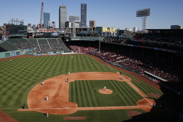The Boston Red Sox play against the Baltimore Orioles during the seventh inning of a baseball game at Fenway Park, Saturday, April 3, 2021, in Boston. (AP Photo/Michael Dwyer)