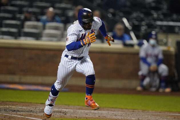 New York Mets' Francisco Lindor during the sixth inning of a baseball game against the Boston Red Sox Tuesday, April 27, 2021, in New York. (AP Photo/Frank Franklin II)