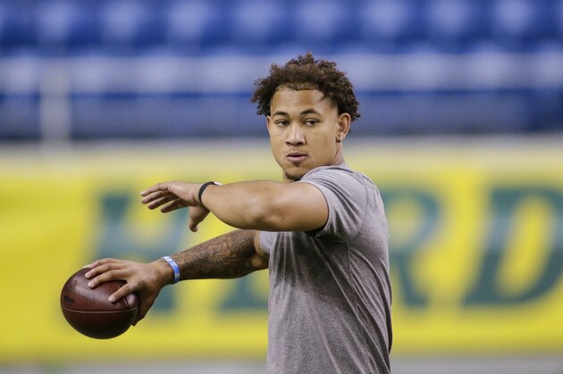 FILE - North Dakota State quarterback Trey Lance throws at the school's football NFL Pro Day in Fargo, N.D., in this Friday, March, 12, 2021, file photo. Lance will likely be one of the first two players drafted from non-Football Bowl Subdivision programs next week. (AP Photo/Andy Clayton-King, File)