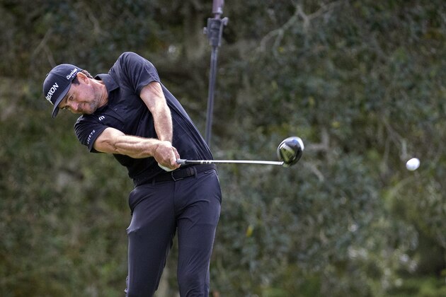 Keegan Bradley drives his ball off the second tee during final round of the RSM Classic golf tournament, Sunday, Nov. 22, 2020, in St. Simons Island, Ga. (AP Photo/Stephen B. Morton)
