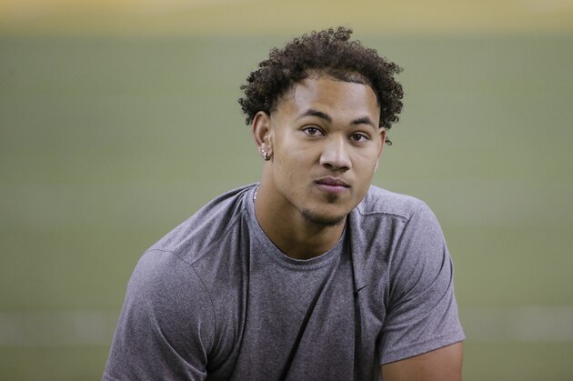 FILE - North Dakota State quarterback Trey Lance is shown at the school's football NFL Pro Day in Fargo, N.D., in this Friday, March, 12, 2021, file photo. Lance is a possible first round pick in the NFL Draft, April 29-May 1, 2021, in Cleveland.(AP Photo/Andy Clayton- King, File)