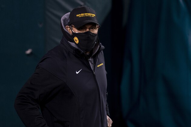 Washington Football Team head coach Ron Rivera looks on during the NFL football game against the Philadelphia Eagles, Sunday, Jan. 3, 2021, in Philadelphia. (AP Photo/Chris Szagola)