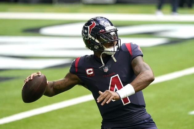 Houston Texans quarterback Deshaun Watson (4) warms up before an NFL football game against the Cincinnati Bengals Sunday, Dec. 27, 2020, in Houston. (AP Photo/Eric Christian Smith)