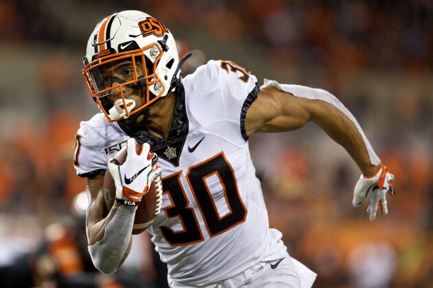 Oklahoma State Cowboys running back Chuba Hubbard during an NCAA football game on Friday, Aug. 30, 2019 in Corvallis, Ore. (AP Photo/Craig Mitchelldyer)