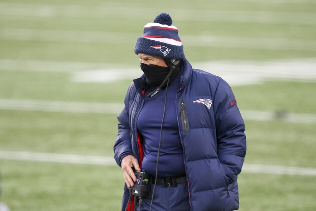 New England Patriots head coach Bill Belichick during an NFL football game against the New York Jets, Sunday, Jan. 3, 2021, in Foxborough, Mass. (AP Photo/Stew Milne)