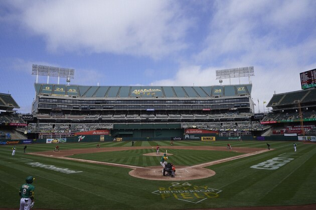 The Oakland Athletics play the Baltimore Orioles in a baseball game in Oakland, Calif., Saturday, May 1, 2021. (AP Photo/Jeff Chiu)