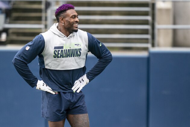 Seattle Seahawks wide receiver DK Metcalf is pictured before an NFL football game against the New York Giants, Sunday, Dec. 6, 2020, in Seattle. The Giants won 17-12. (AP Photo/Stephen Brashear)