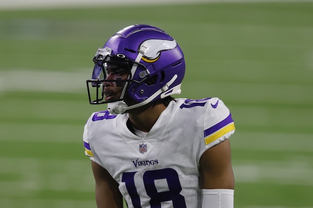 Minnesota Vikings wide receiver Justin Jefferson plays during the first half of an NFL football game against the Detroit Lions, Sunday, Jan. 3, 2021, in Detroit. (AP Photo/Al Goldis)