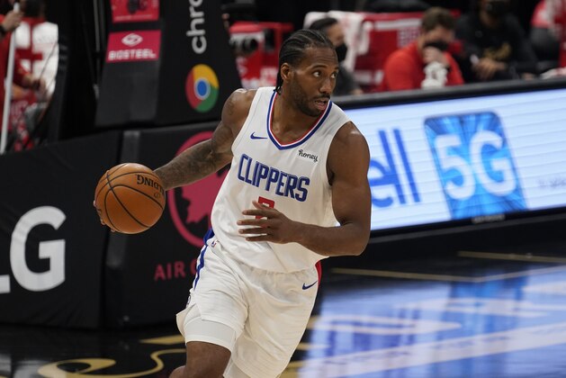 Los Angeles Clippers forward Kawhi Leonard (2) during the first half of an NBA basketball game against the Toronto Raptors Tuesday, May 11, 2021, in Tampa, Fla. (AP Photo/Chris O'Meara) Los Angeles Clippers forward Kawhi Leonard (2) during the first half of an NBA basketball game against the Toronto Raptors Tuesday, May 11, 2021, in Tampa, Fla. (AP Photo/Chris O'Meara)