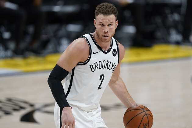 Brooklyn Nets forward Blake Griffin (2) in the second half of an NBA basketball game Saturday, May 8, 2021, in Denver. The Nets won 125-119. (AP Photo/David Zalubowski) Brooklyn Nets forward Blake Griffin (2) in the second half of an NBA basketball game Saturday, May 8, 2021, in Denver. The Nets won 125-119. (AP Photo/David Zalubowski)