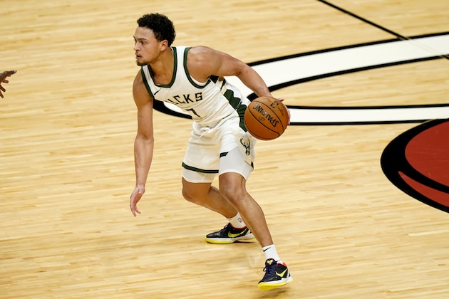 Milwaukee Bucks guard Bryn Forbes in action during the second half of an NBA basketball game against the Miami Heat, Tuesday, Dec. 29, 2020, in Miami. The Bucks won 144-97. (AP Photo/Lynne Sladky)