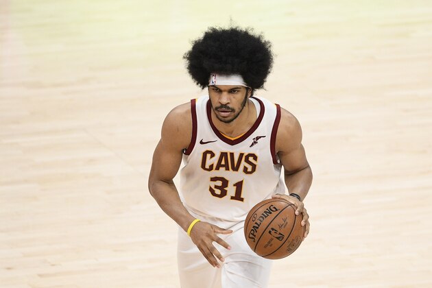 Cleveland Cavaliers center Jarrett Allen (31) in action during the second half of an NBA basketball game against the Washington Wizards, Friday, May 14, 2021, in Washington. (AP Photo/Nick Wass)