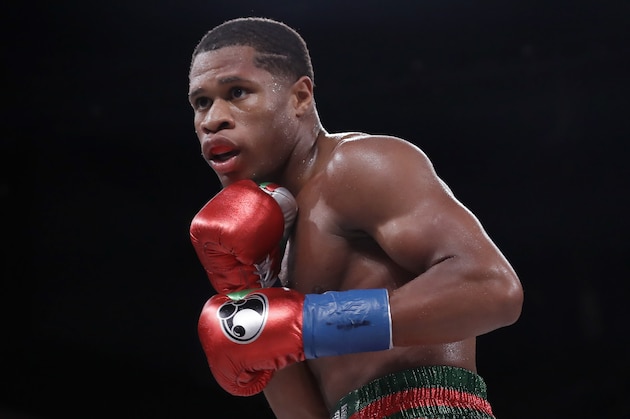 Devin Haney fights Russia's Zaur Abdullaev during the fourth round WBC interim world lightweight championship boxing match Friday, Sept. 13, 2019, in New York. Haney stopped Abdullaev in the fourth round.(AP Photo/Frank Franklin II)