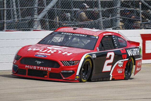 Brad Keselowski in action during a NASCAR Cup Series auto race at Dover International Speedway, Sunday, May 16, 2021, in Dover, Del. (AP Photo/Chris Szagola)