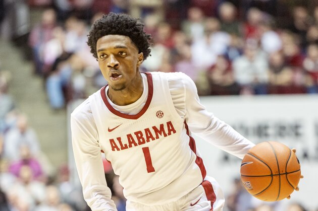 Alabama forward/guard Herbert Jones (1) during the second half of an NCAA college basketball game, Wednesday, Jan. 15, 2020, in Tuscaloosa, Ala. Alabama upset No. 4 Auburn 83-64. (AP Photo/Vasha Hunt)