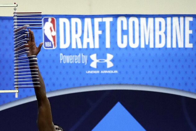 Jaylen Hoard participates during the second day of the NBA draft basketball combine in Chicago, Friday, May 17, 2019. (AP Photo/Nam Y. Huh)