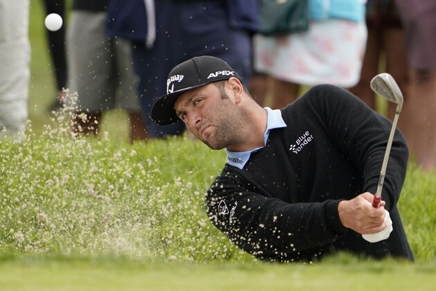 Jon Rahm, of Spain, plays a shot from a bunker on the 11th hole during the second round of the U.S. Open Golf Championship, Friday, June 18, 2021, at Torrey Pines Golf Course in San Diego. (AP Photo/Jae C. Hong)
