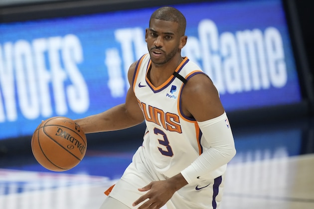 Phoenix Suns guard Chris Paul (3) in the first half of Game 4 of an NBA second-round playoff series Sunday, June 13, 2021, in Denver. (AP Photo/David Zalubowski)