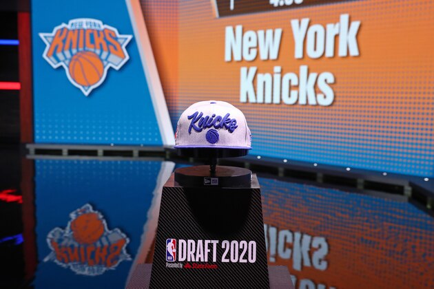 BRISTOL, CT - NOVEMBER 18: A wide angle view of the draft stage with the New York Knicks hat during the 2020 NBA Draft on November 18, 2020 in Bristol, Connecticut at ESPN Headquarters. NOTE TO USER: User expressly acknowledges and agrees that, by downloading and/or using this photograph, user is consenting to the terms and conditions of the Getty Images License Agreement. Mandatory Copyright Notice: Copyright 2020 NBAE (Photo by Nathaniel S. Butler/NBAE via Getty Images)