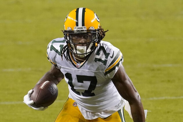 Green Bay Packers wide receiver Davante Adams (17) runs against the San Francisco 49ers during the second half of an NFL football game in Santa Clara, Calif., Thursday, Nov. 5, 2020. (AP Photo/Tony Avelar)