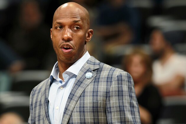 FILE - In this March 19, 2014 photo, Detroit Pistons guard Chauncey Billups watches from the sideline during an NBA basketball game against the Denver Nuggets in Denver. Two people familiar with the negotiations say the Cleveland Cavaliers have not yet offered Billups a role in their front office. Billups and Cavs owner Dan Gilbert met for two days this week to discuss a position, but the talks did not lead to a formal offer, the people said. (AP Photo/David Zalubowski, File)