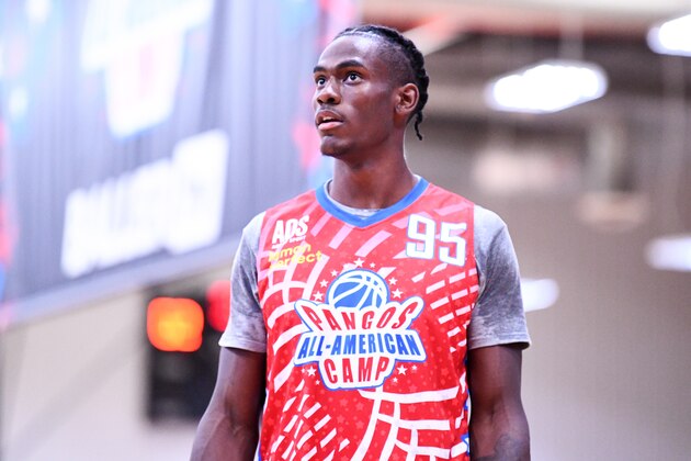 LAS VEGAS, NV - JUNE 08: Jalen Duren from Montverde Academy (FL) looks on during the Pangos All-American Camp on June 8, 2021 at the Tarkanian Basketball Academy in Las Vegas, NV. (Photo by Brian Rothmuller/Icon Sportswire via Getty Images)