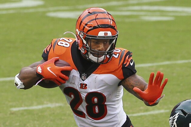 Cincinnati Bengals' Joe Mixon (28) against the Philadelphia Eagles during an NFL football game, Sunday, Sept. 27, 2020, in Philadelphia. (AP Photo/Rich Schultz)
