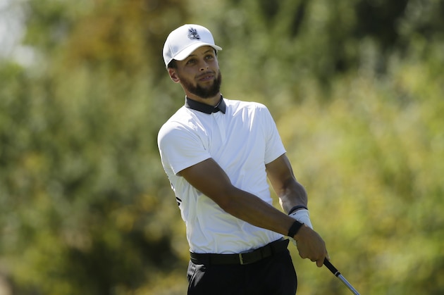 Stephen Curry on the Silverado Resort North Course during the pro-am event of the Safeway Open PGA golf tournament Wednesday, Sept. 25, 2019, in Napa, Calif. (AP Photo/Eric Risberg)