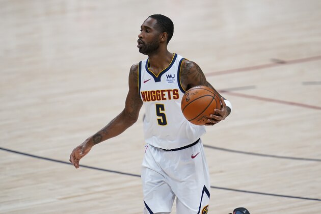 Denver Nuggets guard Will Barton (5) in the first half of an NBA basketball game Monday, Dec. 28, 2020, in Denver. (AP Photo/David Zalubowski)